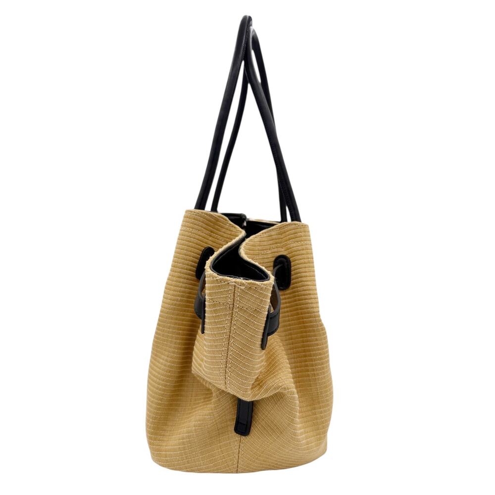 JW Pei Hana Medium Tote Bag in Tan Raffia Straw Black Trim Shoulder Bag Purse - Picture 6 of 15